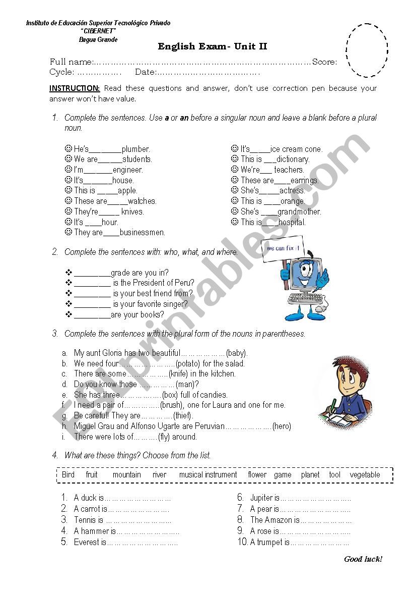 ENGLISH EXAM worksheet