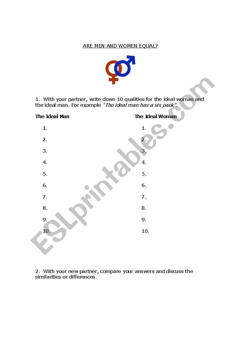 are men and women equal? worksheet