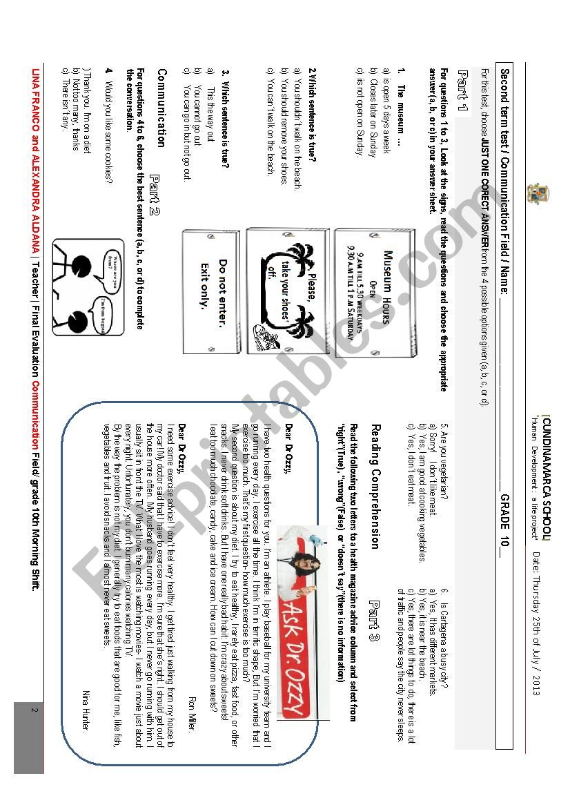 final term test  worksheet