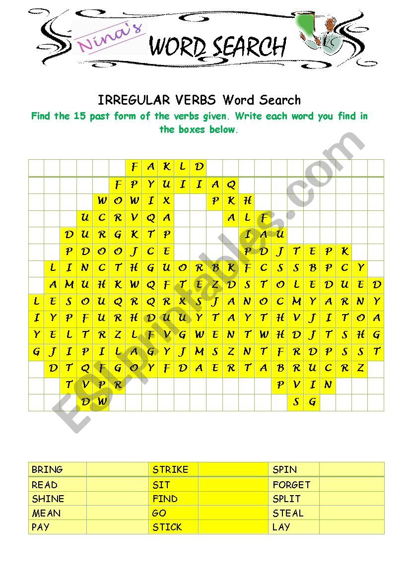 Irregular Verbs 7 Word Search worksheet