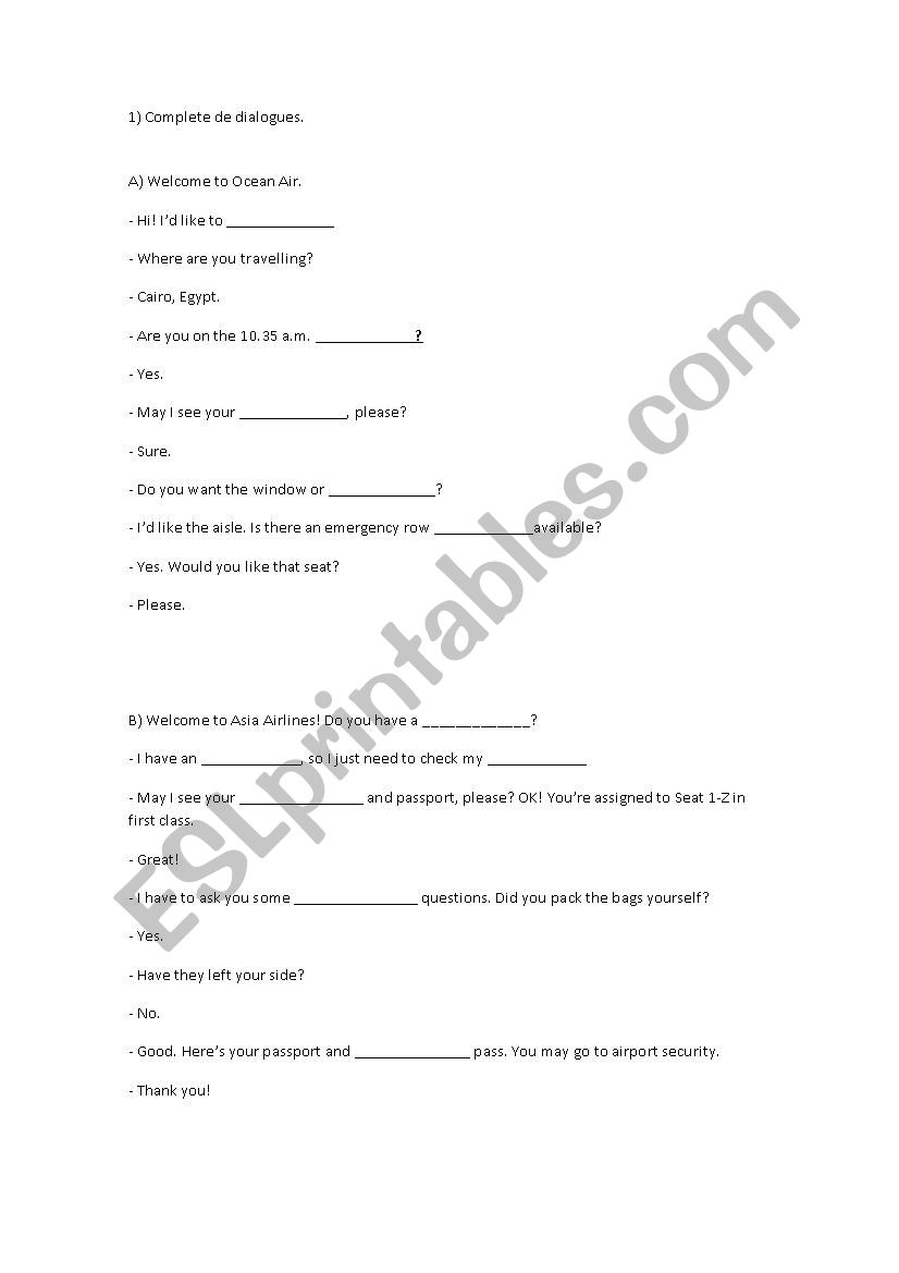 Airport Dialogue worksheet