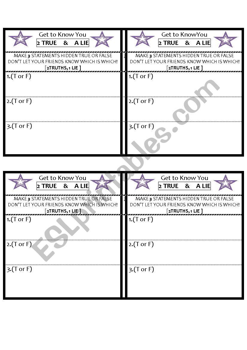 2 truths and a lie worksheet