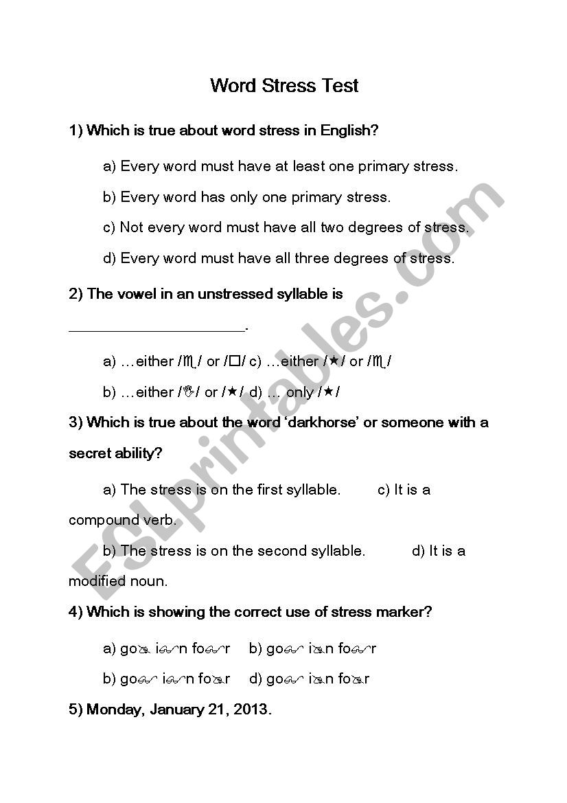 Word Stress worksheet