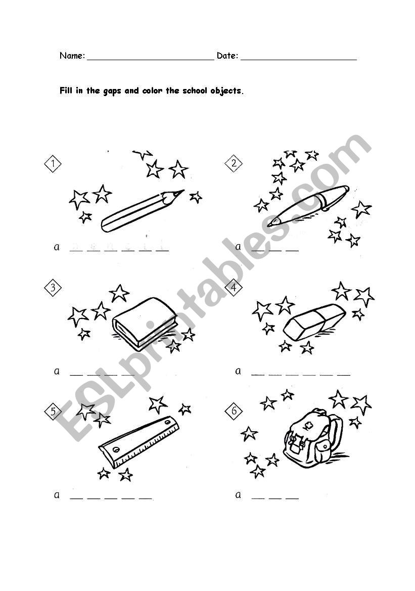 School objects worksheet