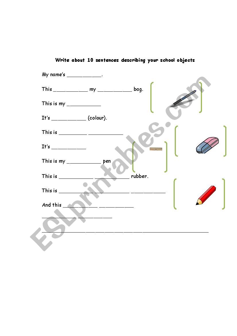 Describe school objects worksheet