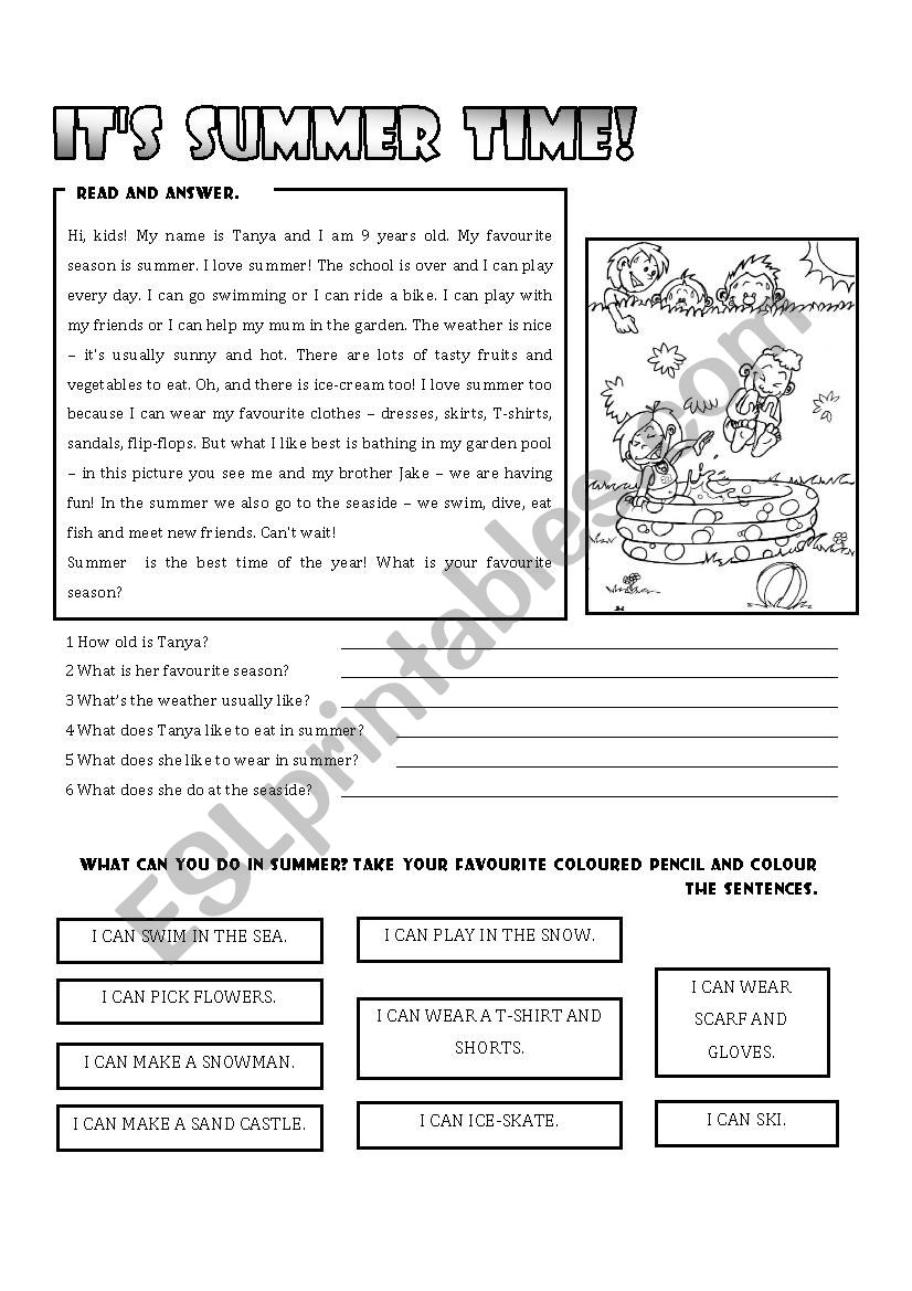 summer time worksheet