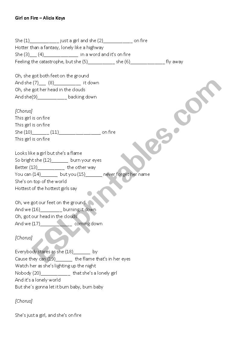 This girl is on fire worksheet