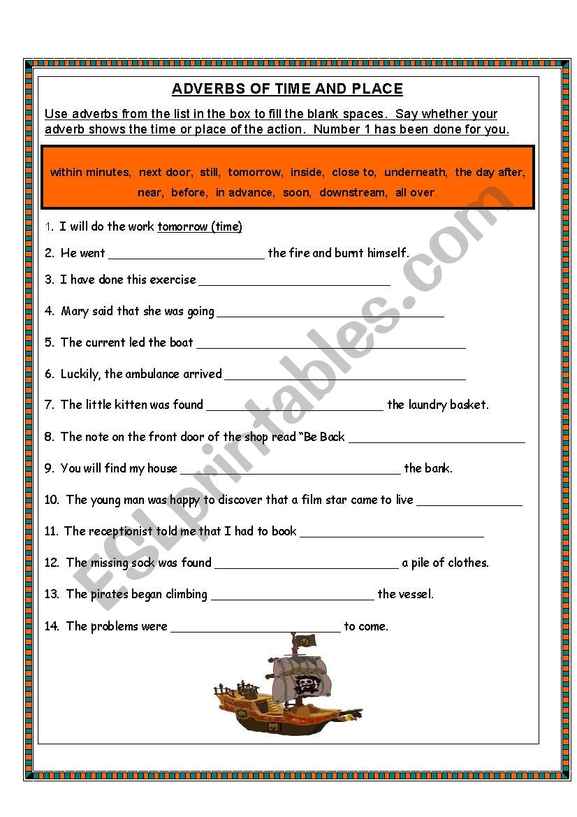 Adverbs Of Time And Place ESL Worksheet By M farvas