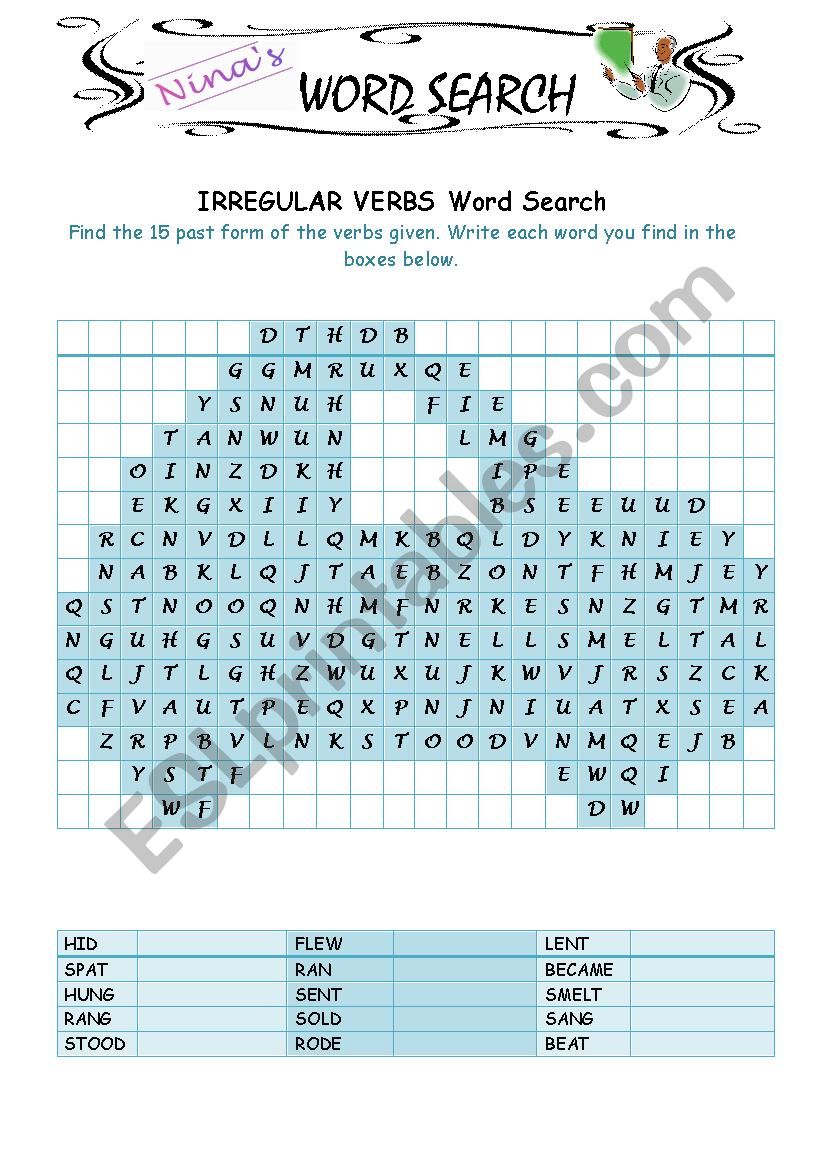 Irregular Verbs 8 Word Search worksheet