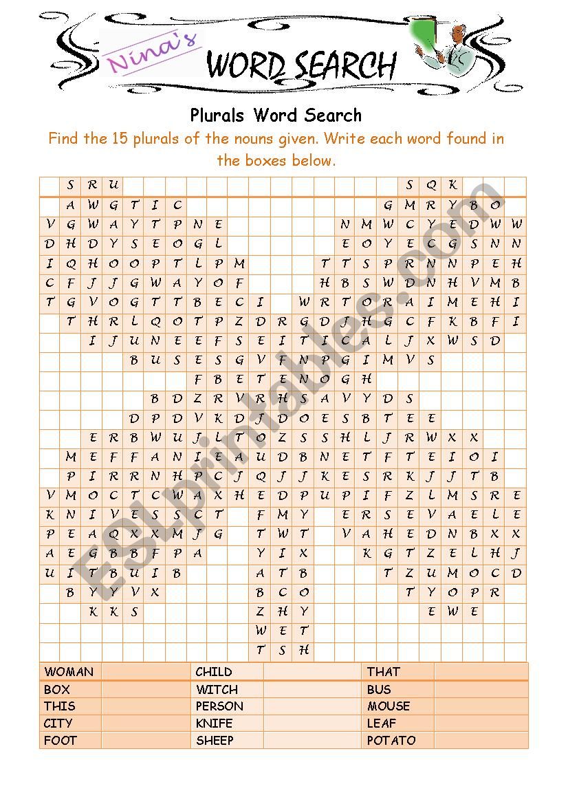 Plurals Word Search 1 worksheet