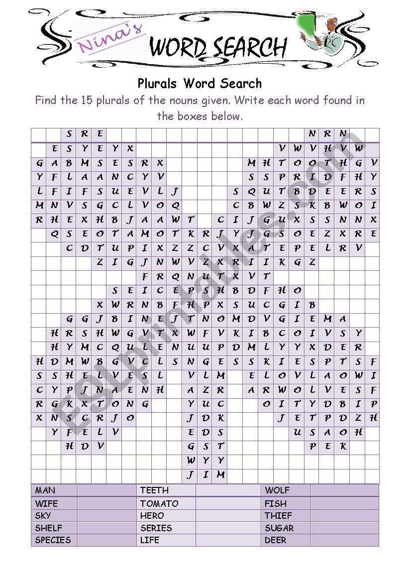 Plurals Word Search 2 worksheet