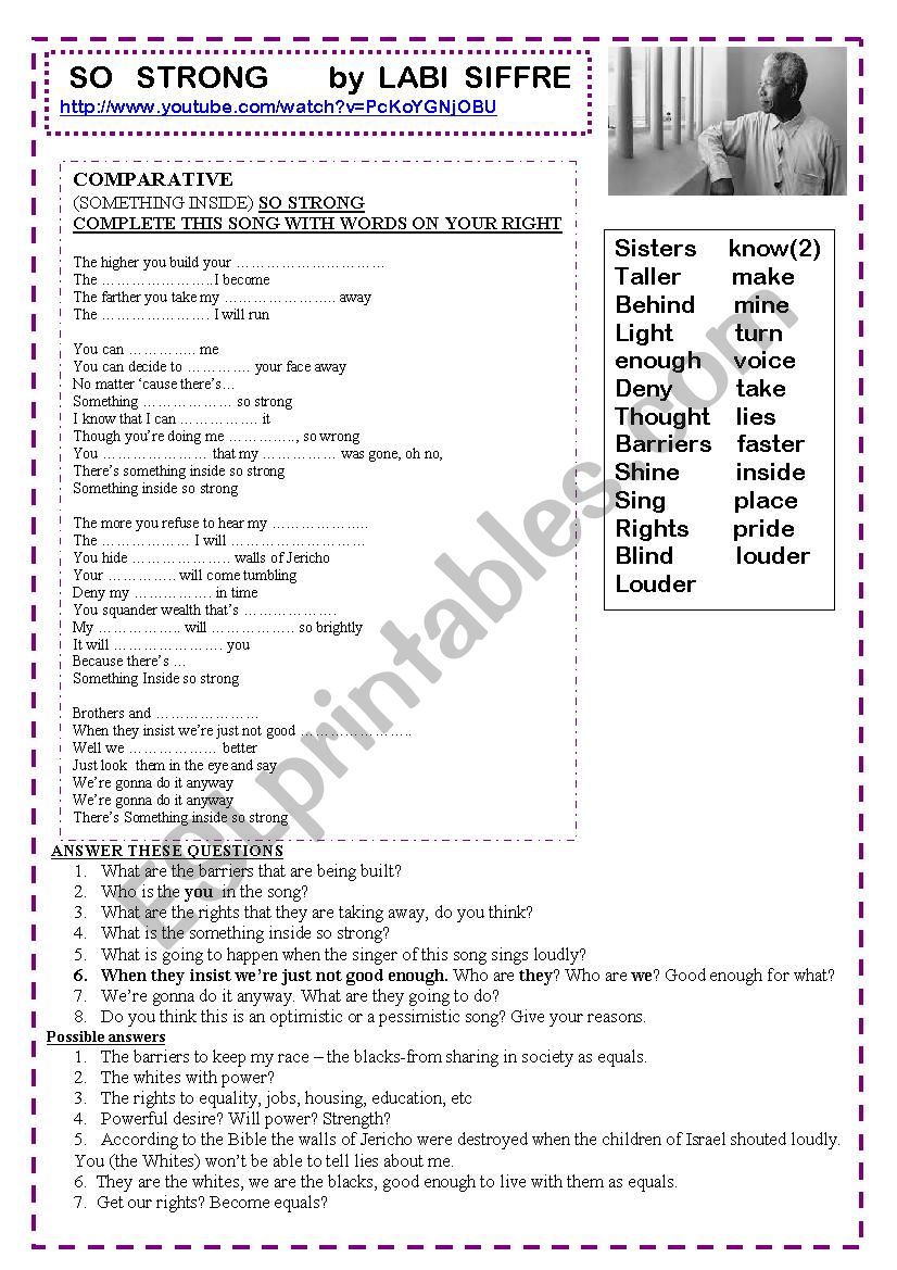 (Something inside) So Strong worksheet