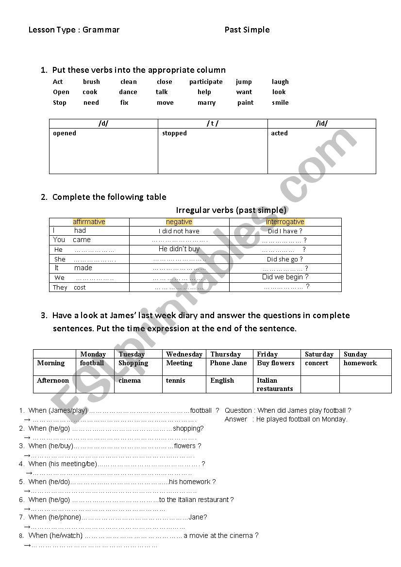 simple past worksheet