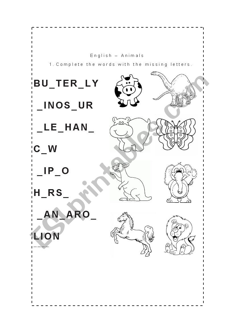 Animals worksheet