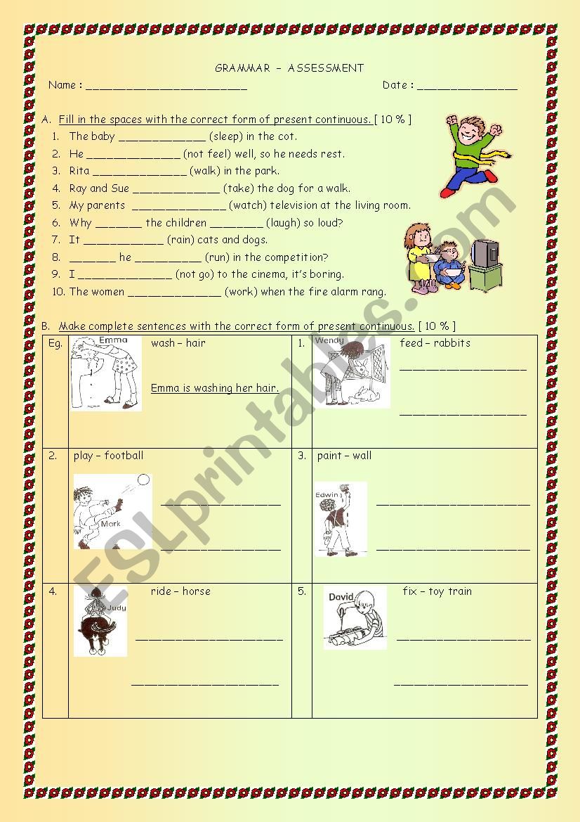 Grammar assessment worksheet