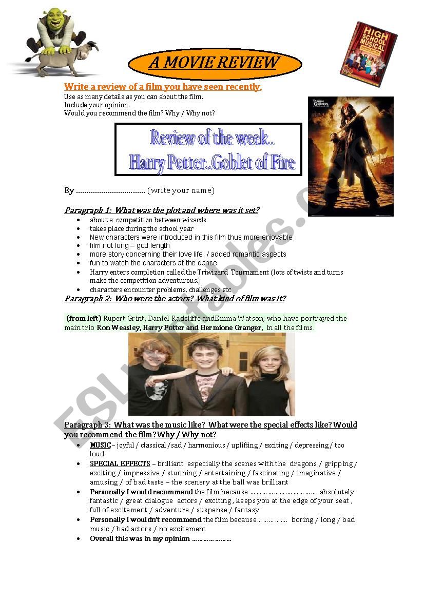 WRITING .. MOVIE REVIEW worksheet