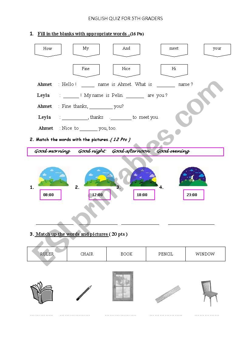 an exam for 4th graders worksheet