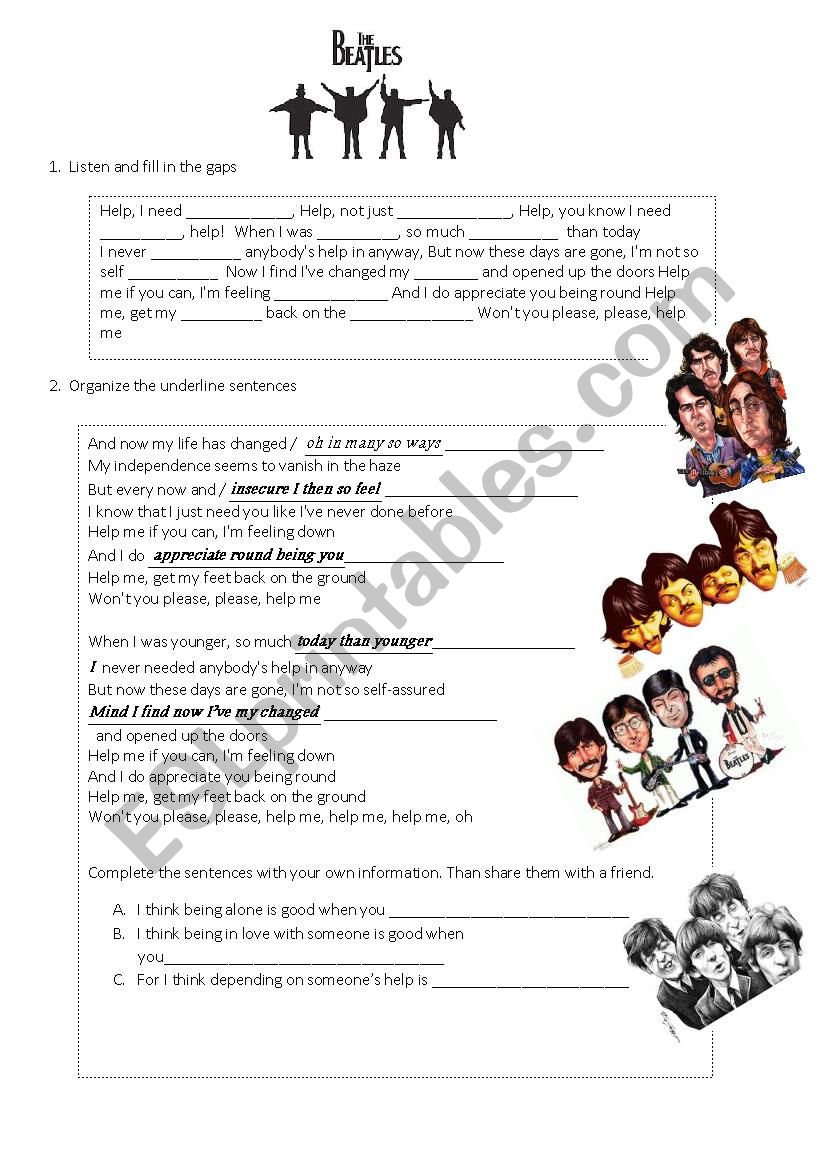 help by the beatles worksheet