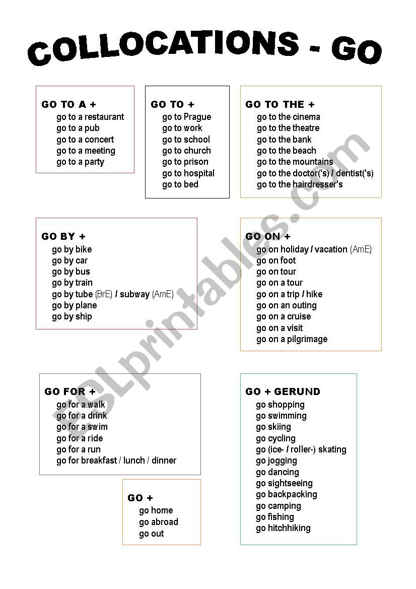 Collocations with GO worksheet