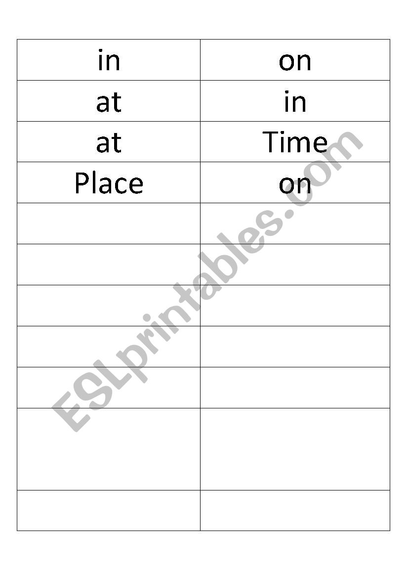 Prepositions at/on/in worksheet