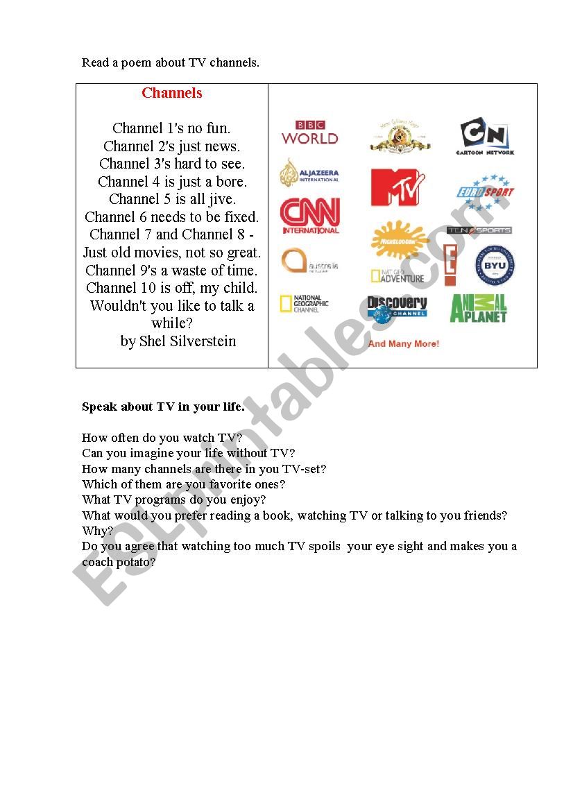 TV CHANNELS ( a poem for a  discussion on TV)