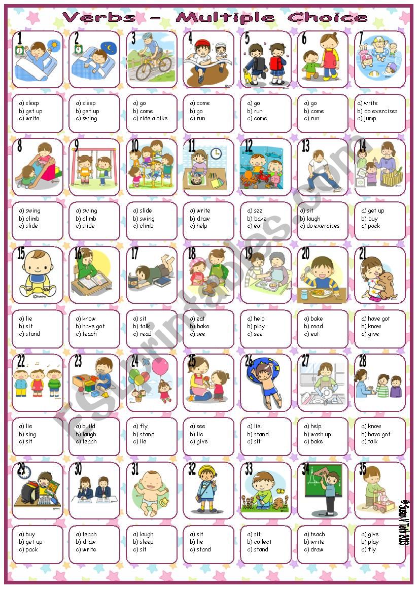 Verbs - Multiple choice * with 35 pics * with key