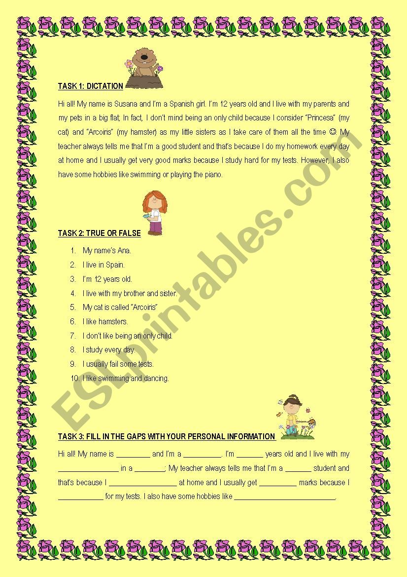 Dictation,True/False and Fill in the gaps