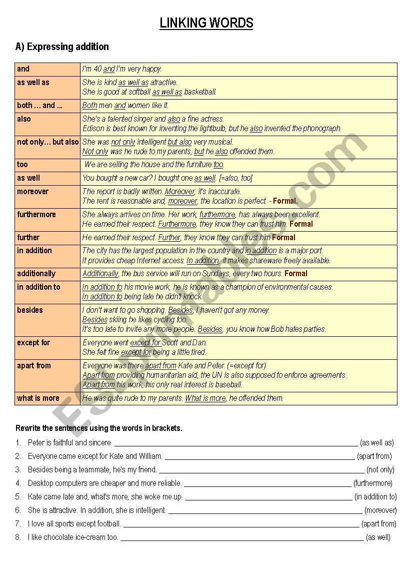 Linking Words - Expressing Addition