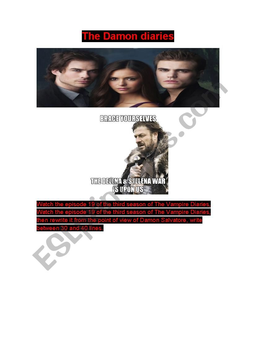 The Damon diary worksheet