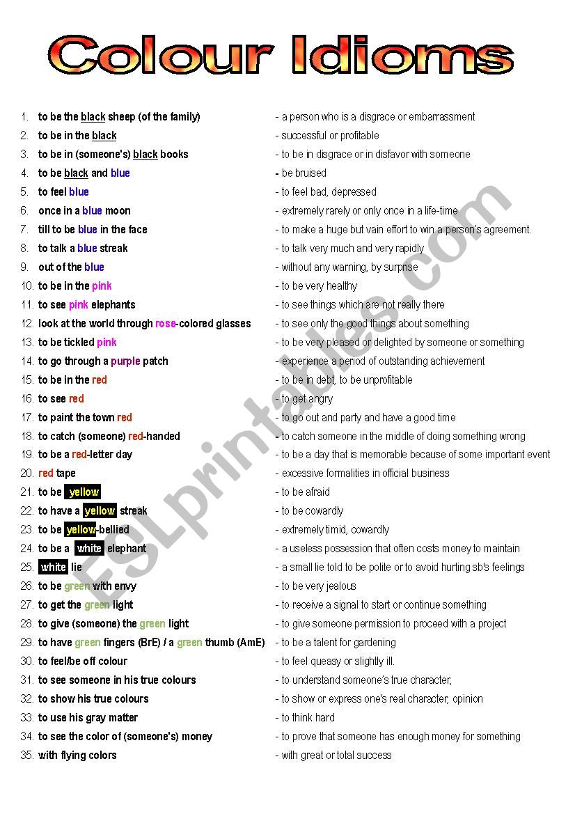 Colour Idioms worksheet