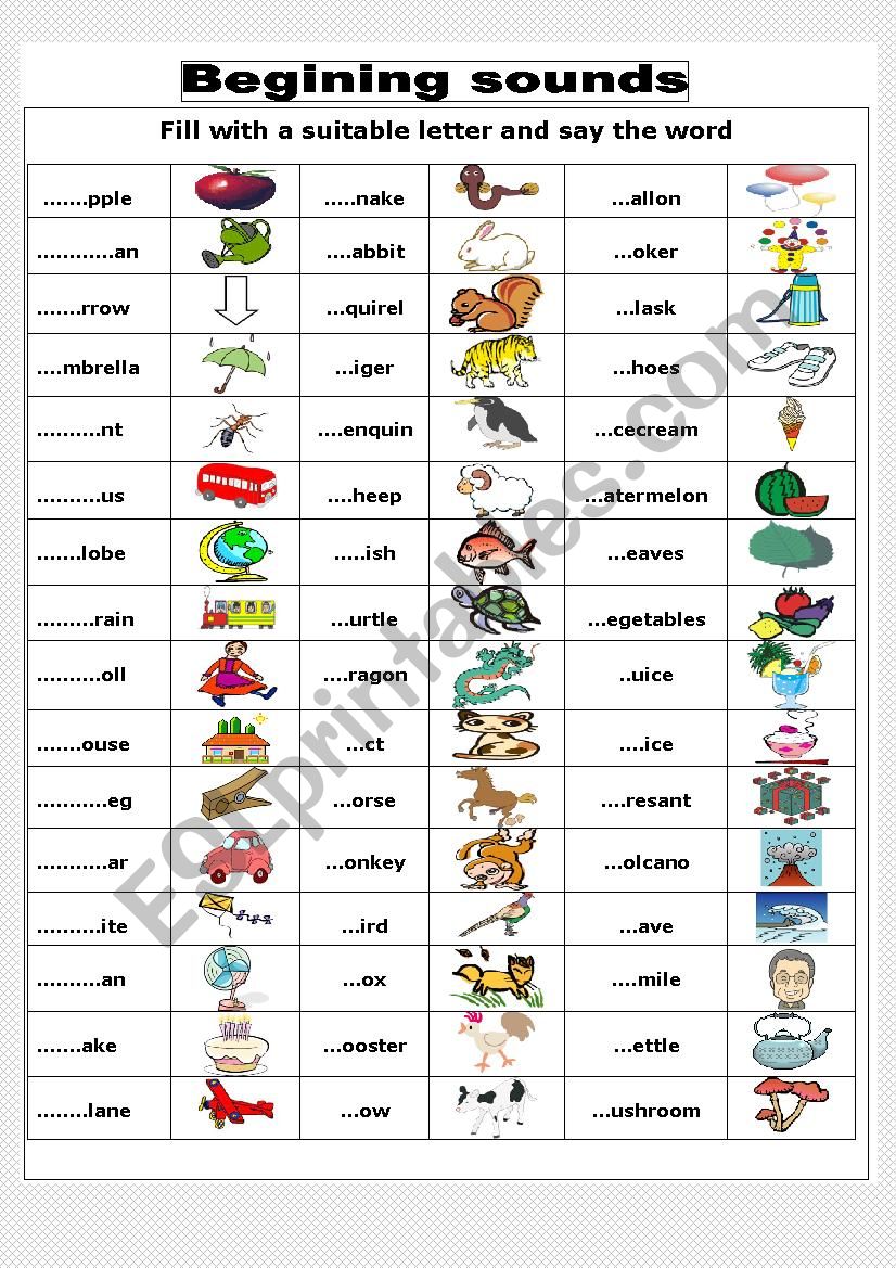 Beginning sounds worksheet