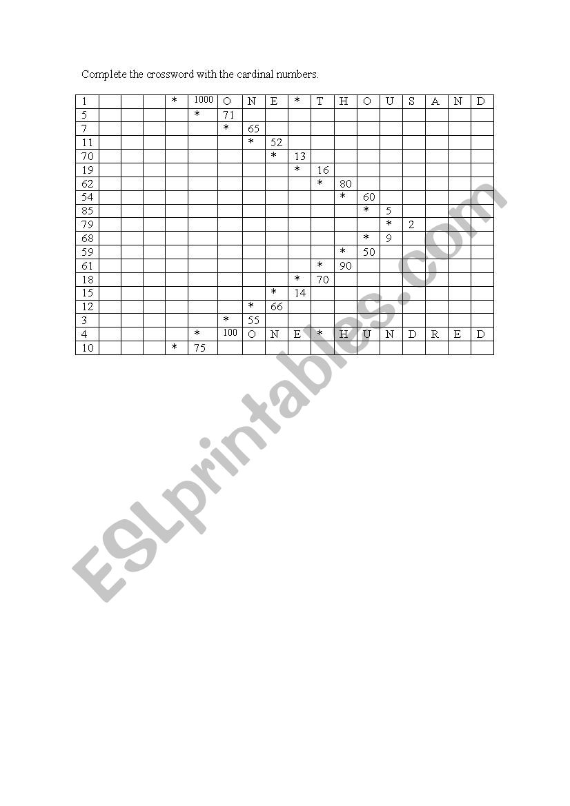 numbers worksheet