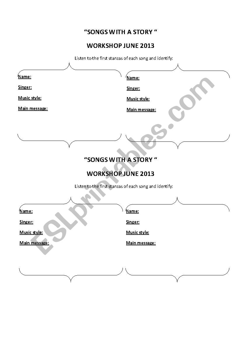 Songs with a story worksheet