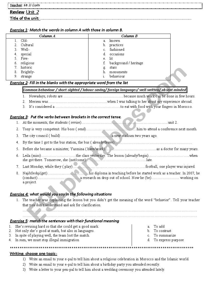 Gateway to English Unit Two review