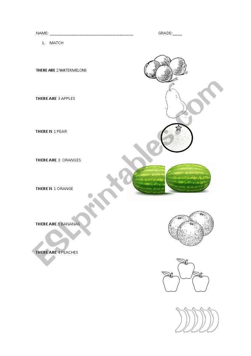 there is/are + fruits worksheet