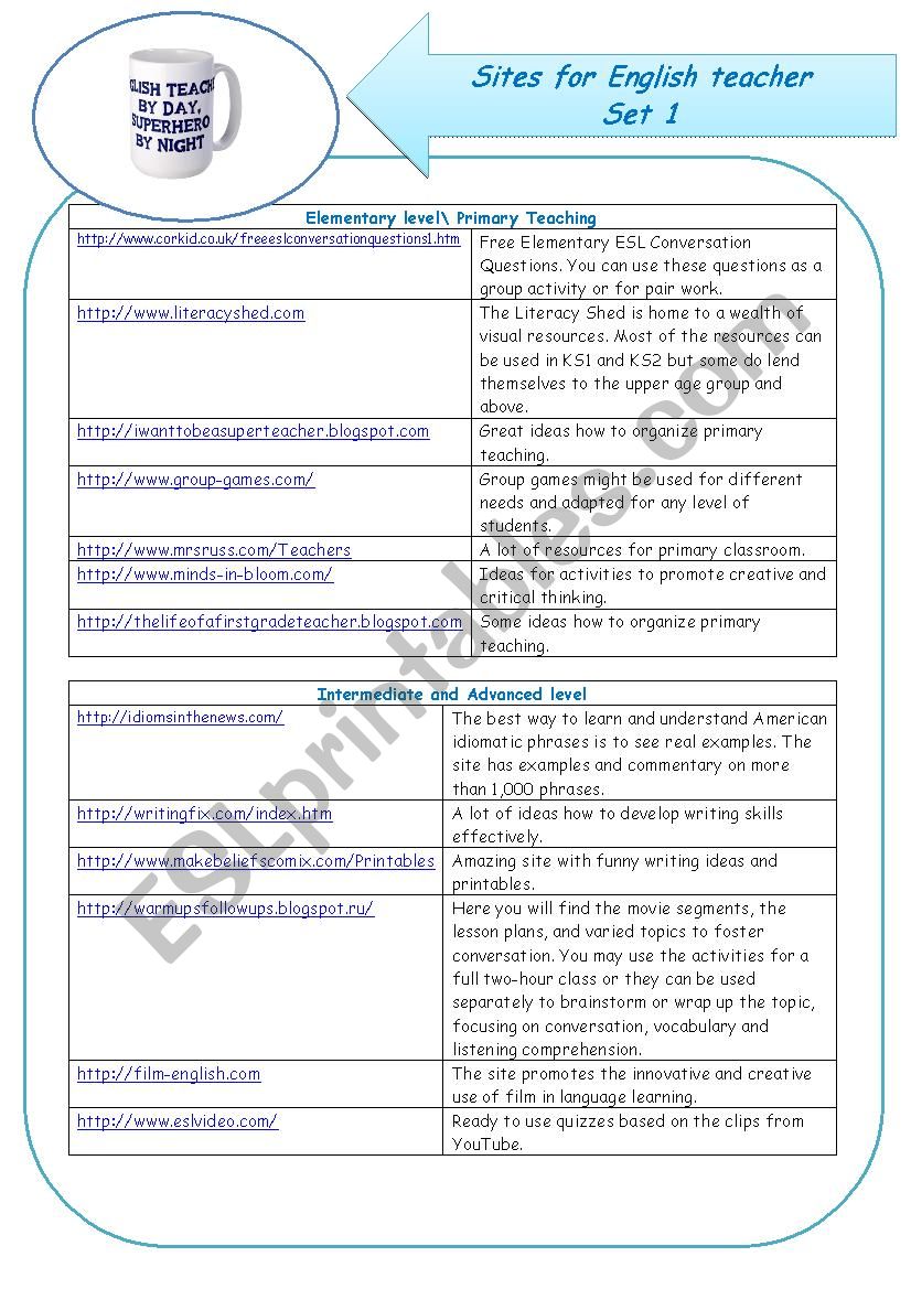 sites for English teacher worksheet