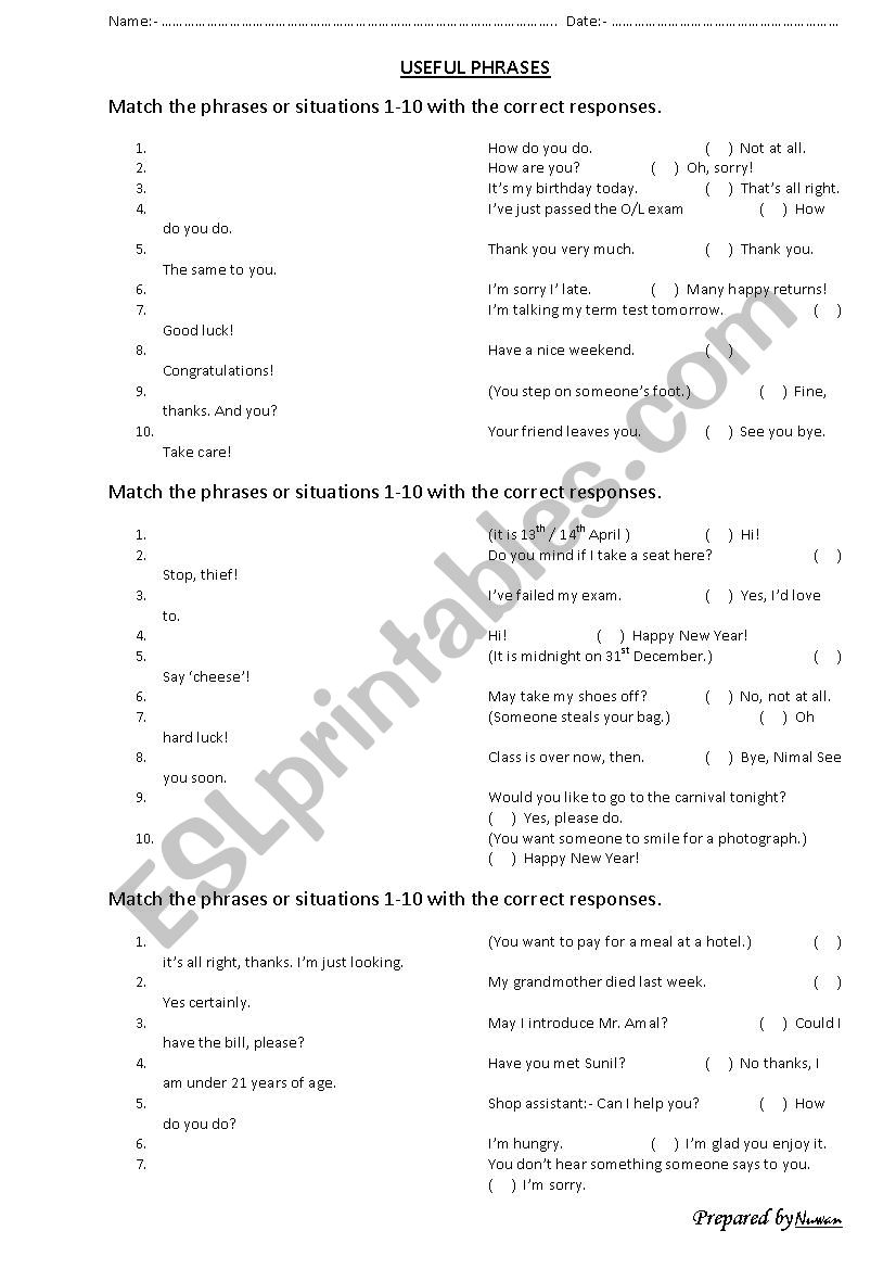 usful phrases worksheet