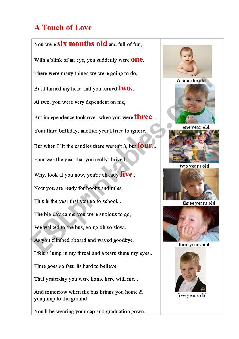 A TOUCH OF LOVE worksheet