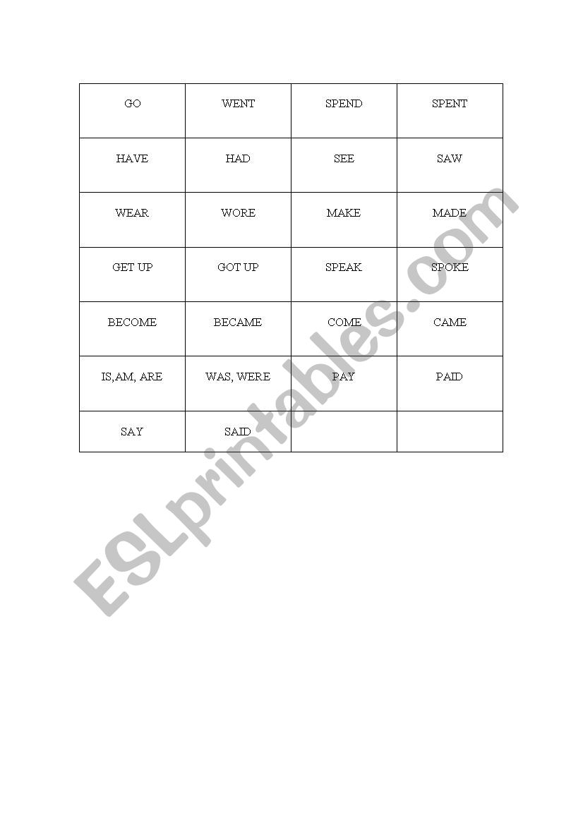 irregular verbs games worksheet