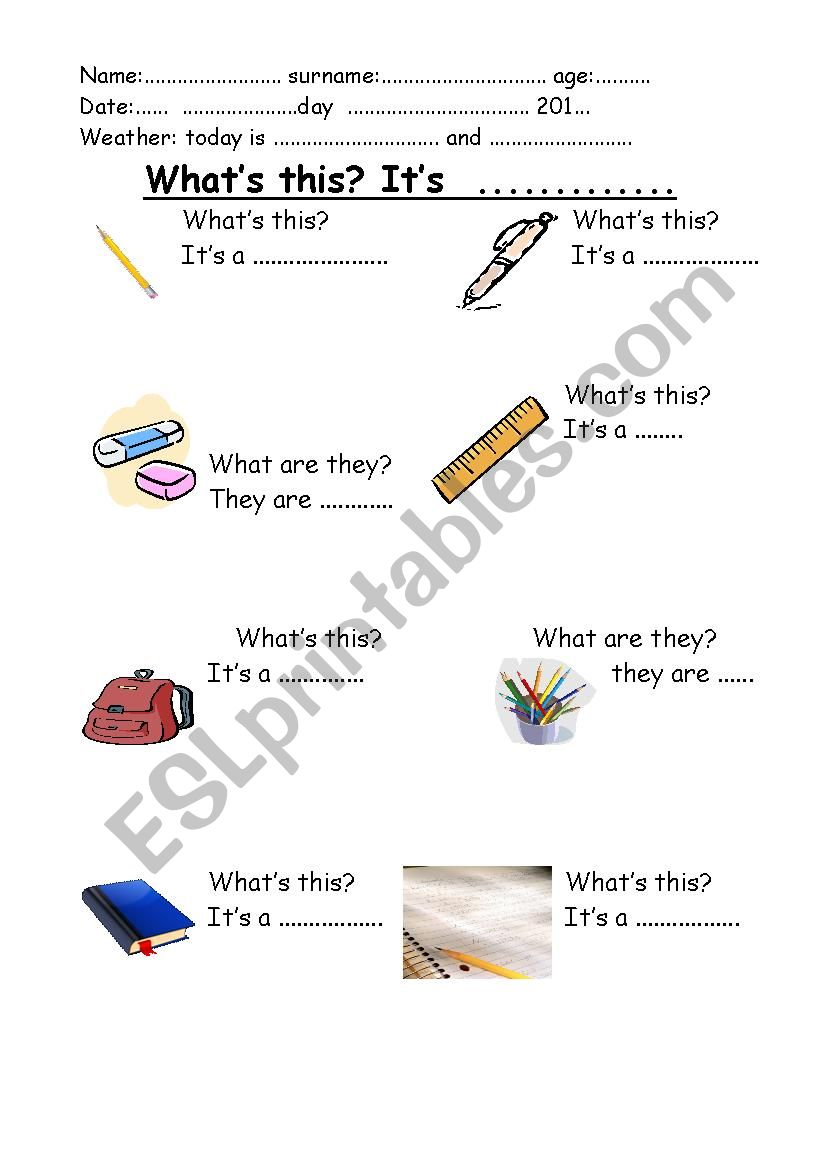 Classroom objects worksheet