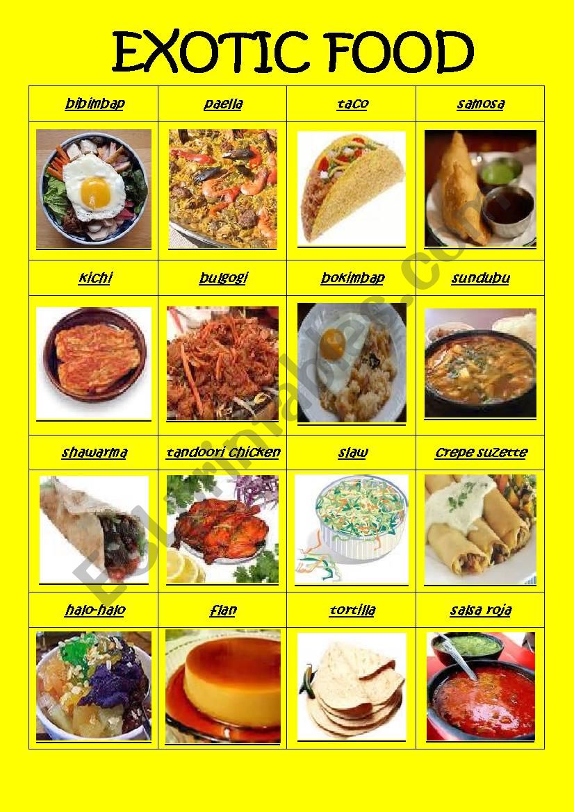 exotic food worksheet