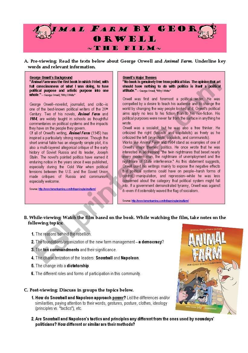 ANIMAL FARM by George Orwell - video worksheet