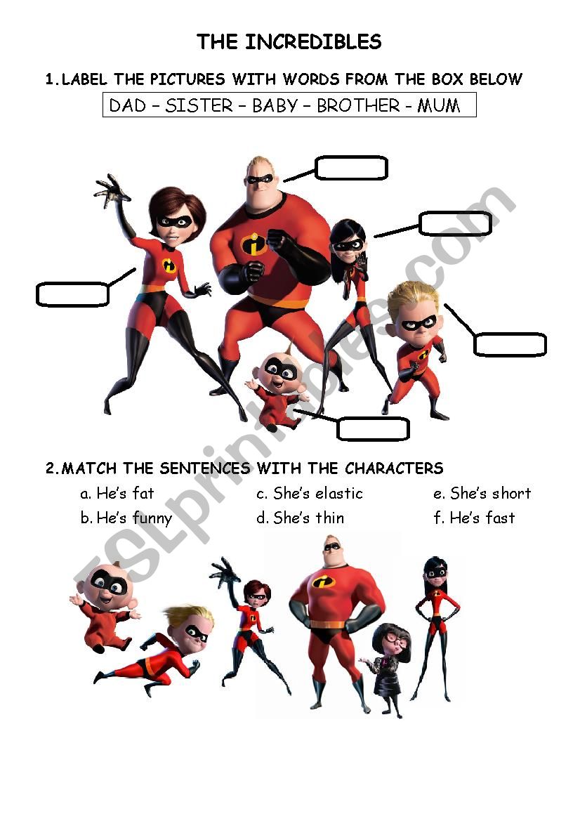 THE INCREDIBLES worksheet