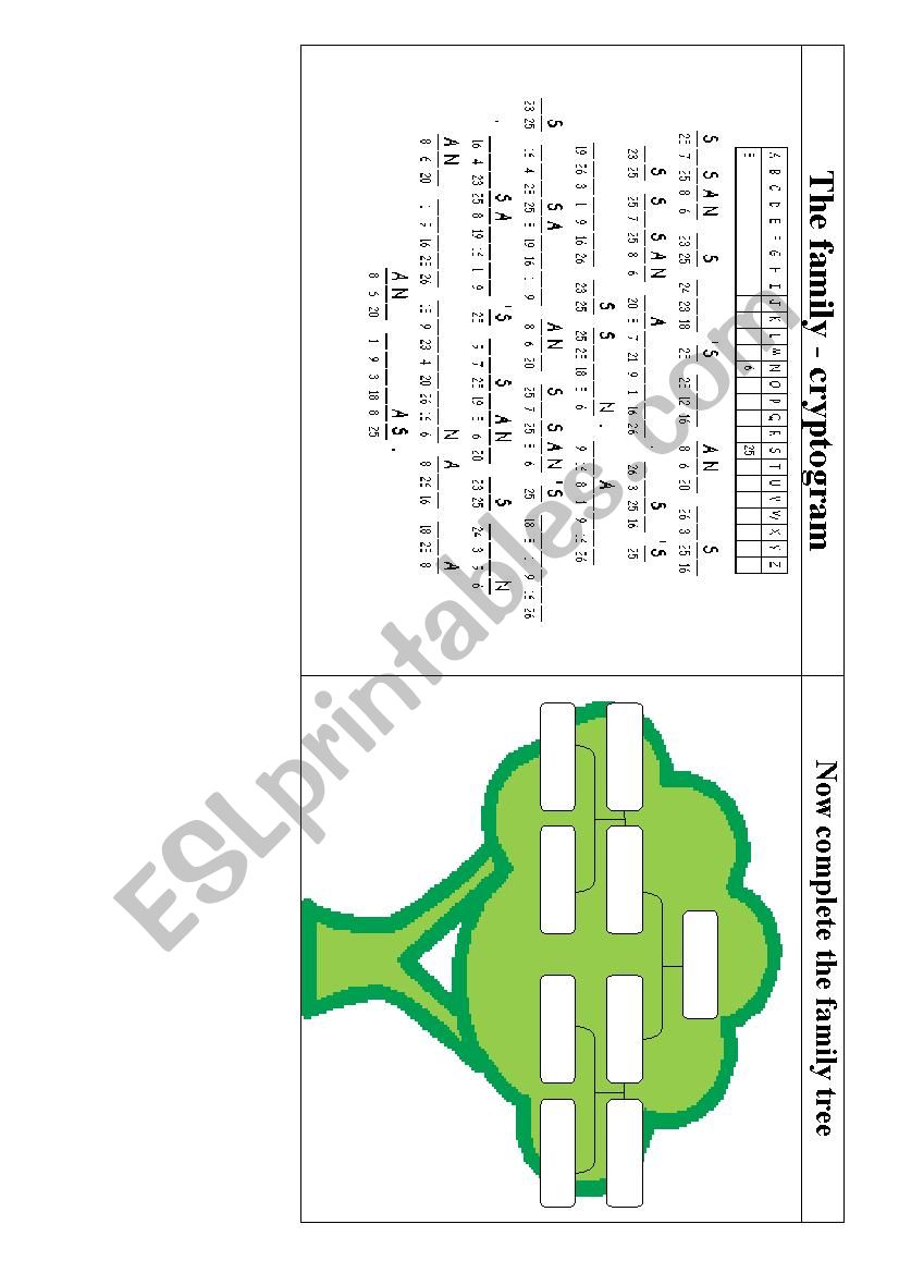 Cryptogram and family tree worksheet