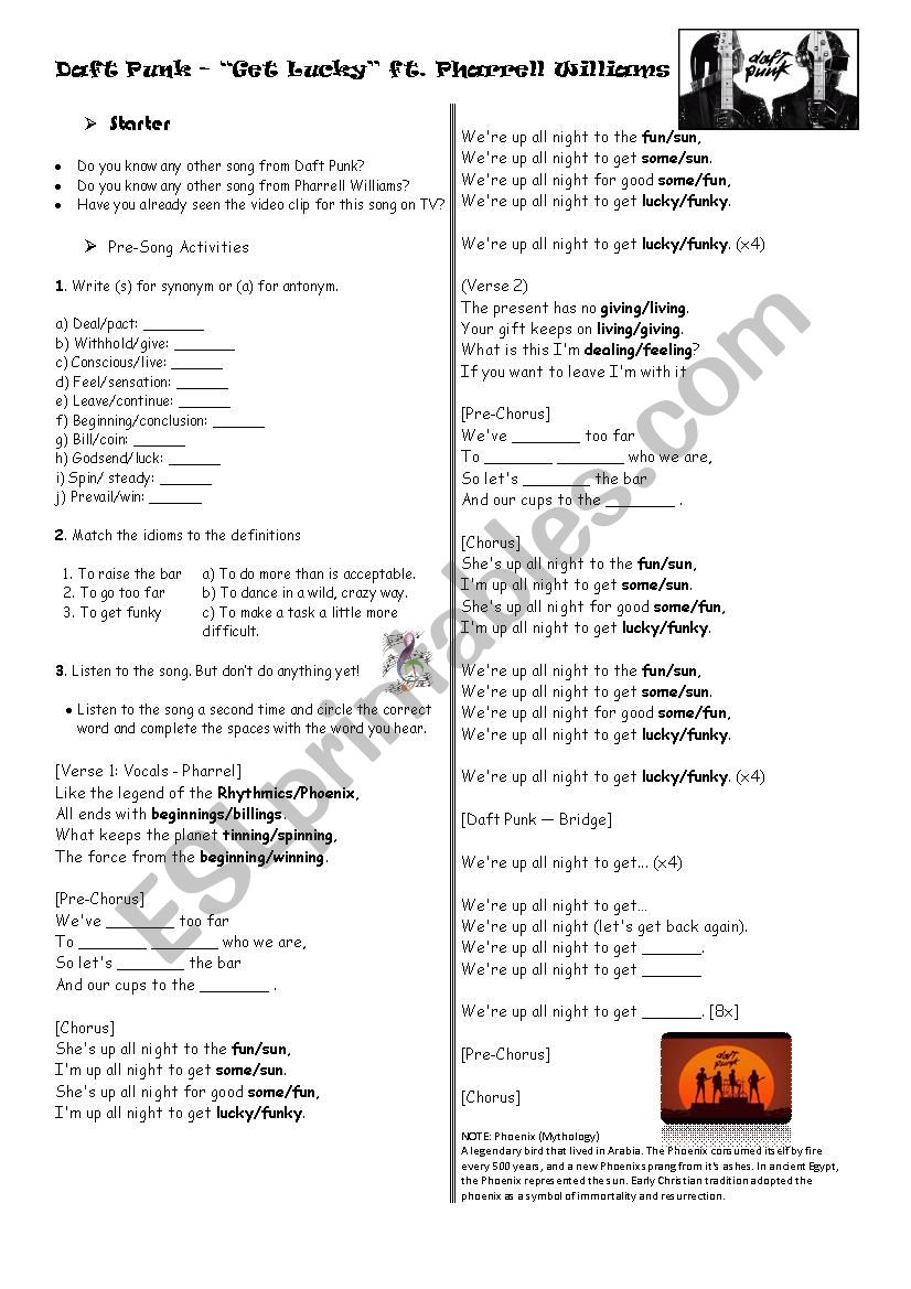 Get Lucky - Daft Punk worksheet