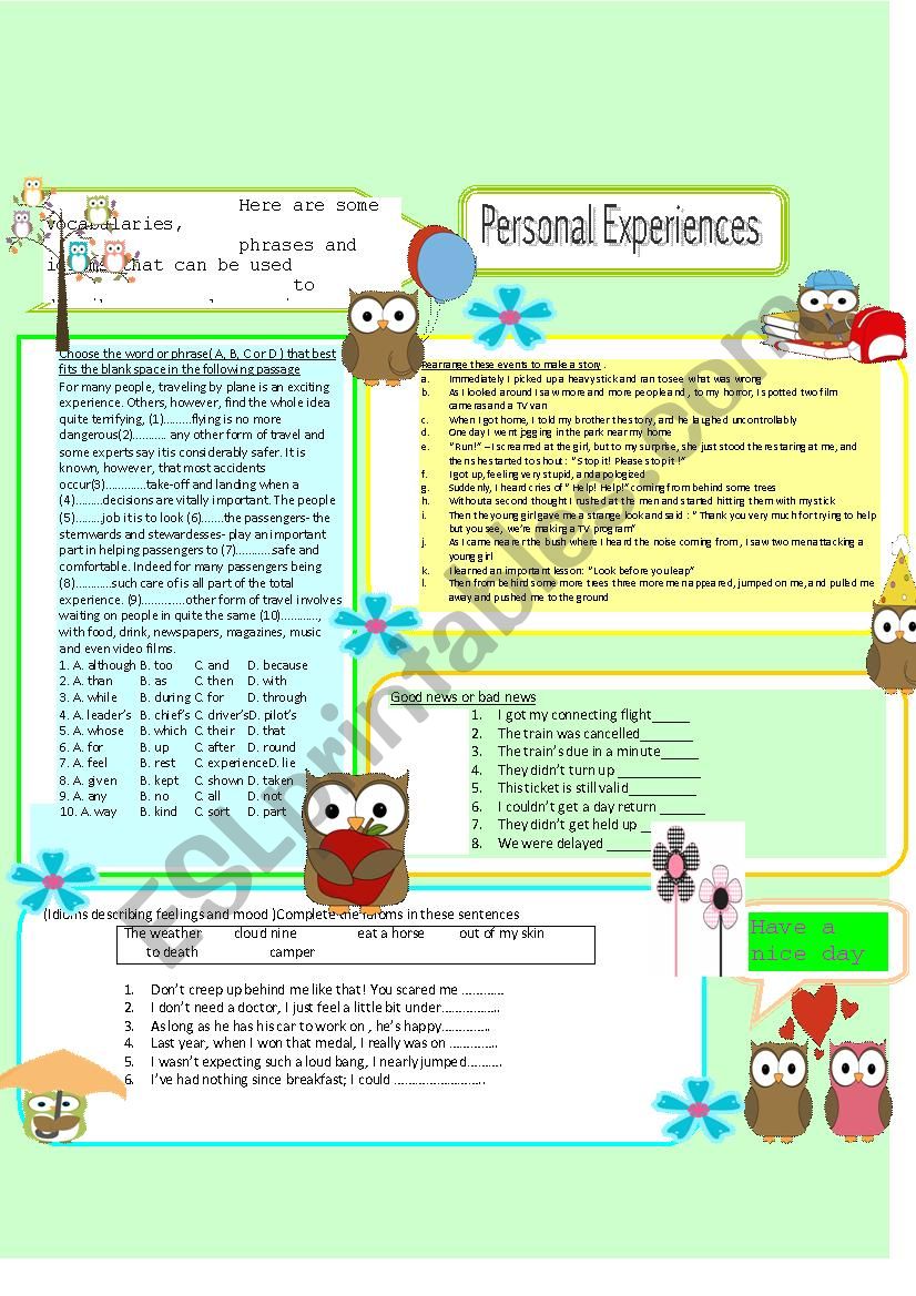 Personal Experiences worksheet