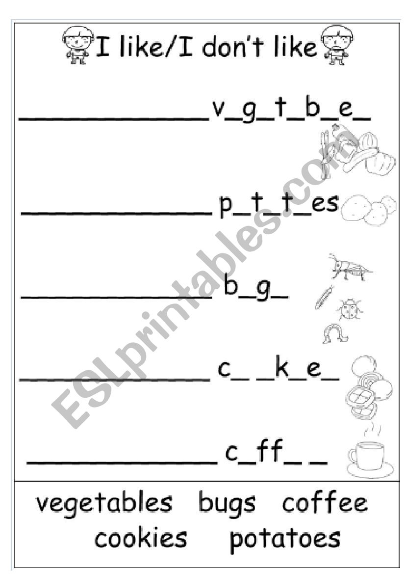 What food do you like worksheet