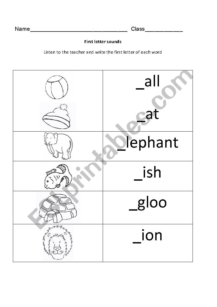 First Letter sounds worksheet