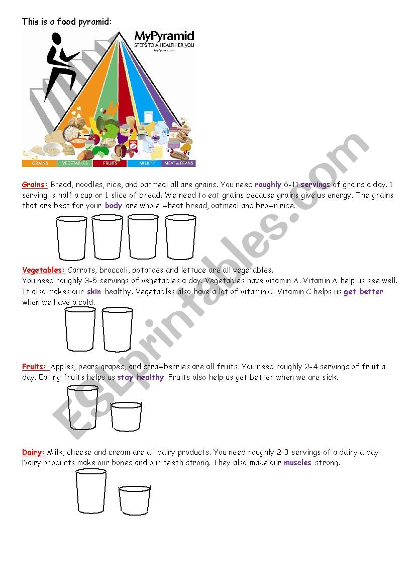 Food pyramid reading with question