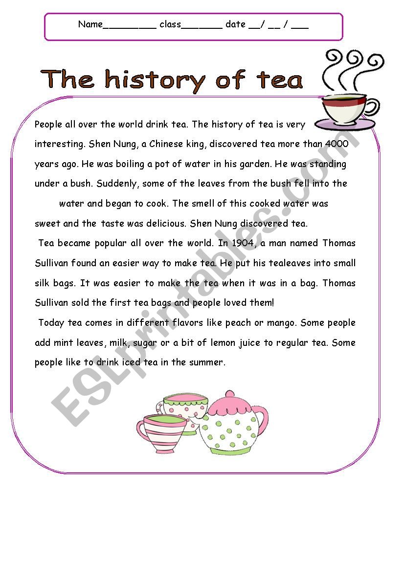 The History of Tea worksheet